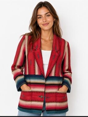 DIV. OF SHARON YOUNG Striped Southwestern Blazer Pine Cove